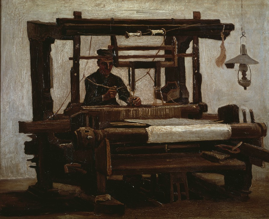 Vincent van Gogh, Weber am Webstuhl (Handwerk Und Gewerbe,Kunst,Petroleumlampe,Szene,Textil,Weber (Handwerk),Impressionismus,Technik,Genre,Webstuhl,Niederländische Kunst,Holländische Kunst,Rückständigkeit,Textilindustrie,Handwerk,Gewerbe)