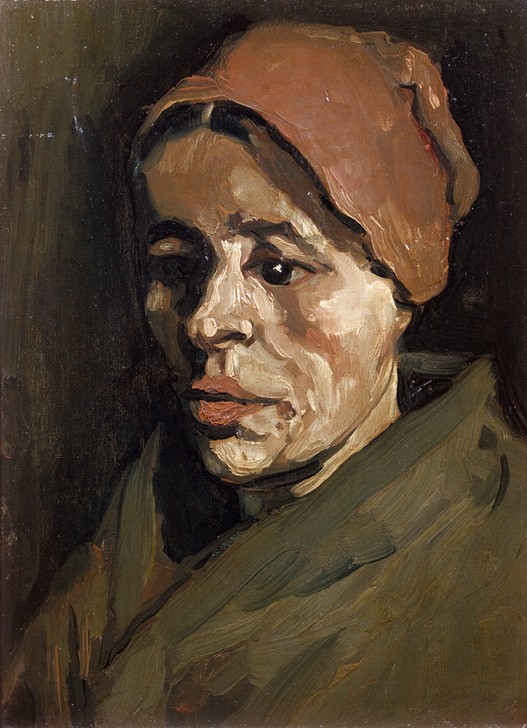 Vincent van Gogh, Kopf einer Bäuerin mit brauner Haube (Frau,Kopfbedeckung,Kunst,Mensch,Impressionismus,Portrait,Bäuerin,Haube,Niederländische Kunst,Holländische Kunst,Kopf,Landbevölkerung)