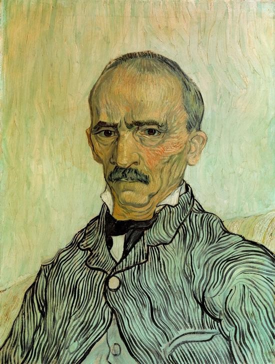 Vincent van Gogh, Bildnis des Oberaufsehers Trabuc im Hospital Saint-Paul (Kunst,Mann,Mensch,Personal,Impressionismus,Psychiatrie,Portrait,Niederländische Kunst,Holländische Kunst,Nervenheilanstalt,Aufseher,Brustbild,Krankenpfleger,Falten (Physiognomie),Psychiatrisches Krankenhaus)