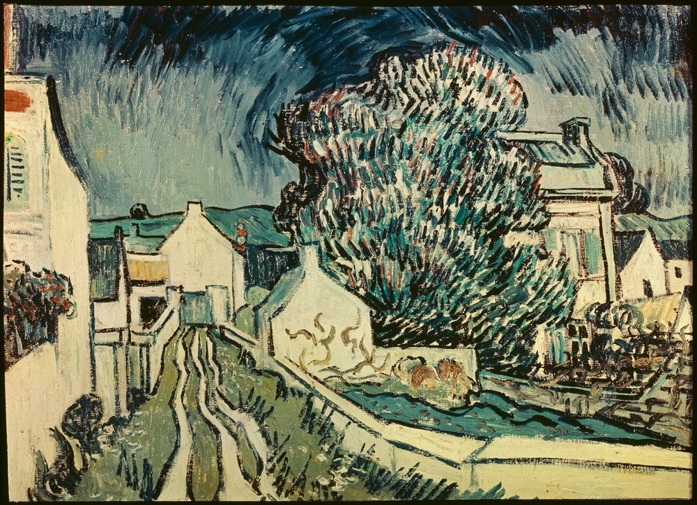 Vincent van Gogh, Das Haus von Père Pilon (Dorf,Haus,Kunst,Wohnhaus (Allgemein),Impressionismus,Vedute,Architekturdarstellung,Niederländische Kunst,Holländische Kunst,Gartenmauer)