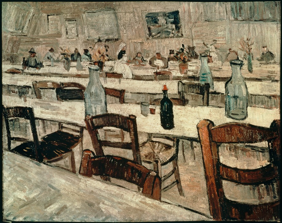 Vincent van Gogh, Interieur eines Restaurant in Arles (Gasthaus,Gastronomie,Kunst,Möbel,Impressionismus,Tisch,Restaurant,Interieur,Niederländische Kunst,Holländische Kunst,Stuhl,Speisesaal)