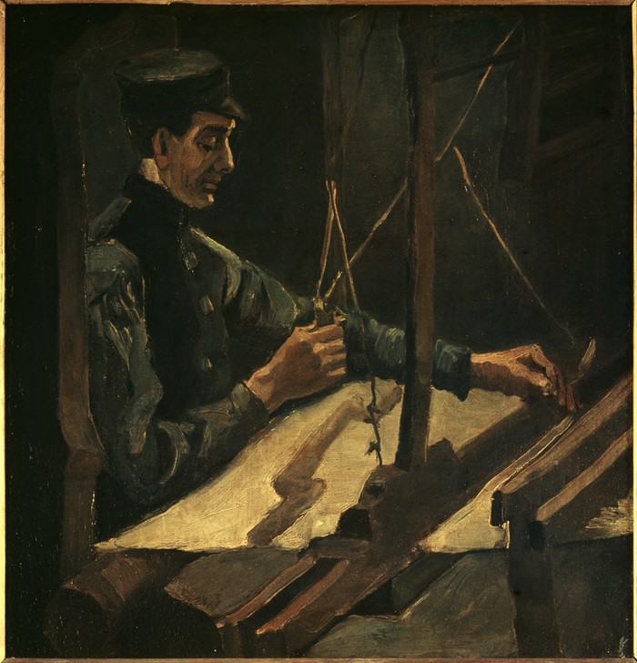 Vincent van Gogh, Weber am Webstuhl nach rechts (Handwerk, Weber, Webstuhl, Genre, Textilindustrie, Menschen, Klassische Moderne, Impressionismus, Wohnzimmer, Treppenhaus, Wunschgröße, bunt)