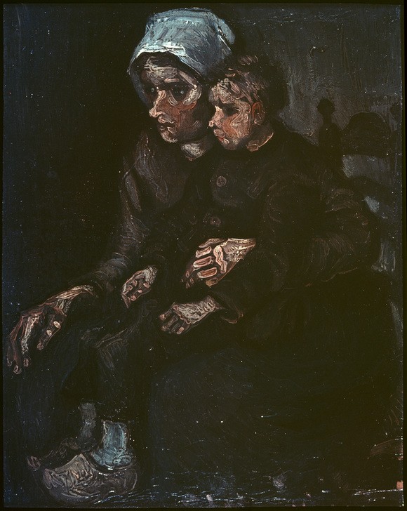 Vincent van Gogh, Mutter mit Kind auf den Knien (Familie,Frau,Kind,Kunst,Mensch,Mutter Und Kind,Volkskunde,Impressionismus,Mutter,Bäuerin,Niederländische Kunst,Holländische Kunst,Landbevölkerung,Privatsammlung)
