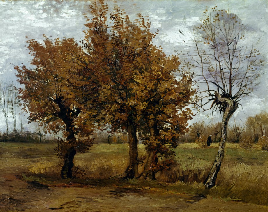 Vincent van Gogh, Herbstlandschaft mit drei Bäumen (Herbst,Jahreszeiten,Kunst,Landschaft,Impressionismus,Baum,Niederländische Kunst,Holländische Kunst)