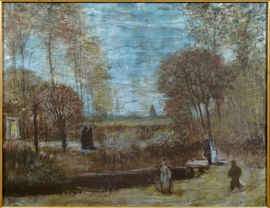 Vincent van Gogh, Der Garten des Pfarrhauses in Nuenen mit Figuren (Garten Und Park,Kunst,Landschaft,Impressionismus,Hausgarten,Niederländische Kunst,Holländische Kunst,Garten)