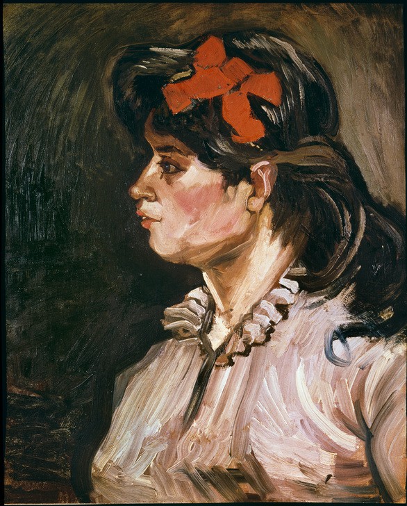 Vincent van Gogh, Bildnis einer Frau mit roter Haarschleife (Frau,Kunst,Mensch,Impressionismus,Portrait,Niederländische Kunst,Holländische Kunst,Haarschleife,Profil,Junge Frau,Brustbild)