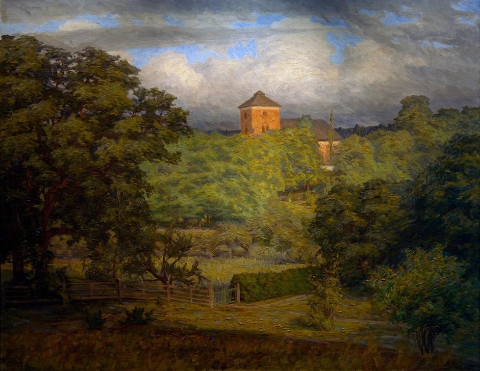 Eugen, Prinz von Schweden, Tyresö kyrka (Kirche,Kunst,Landschaft,Teilansicht,Baum,Schwedische Kunst,Kirchturm,Jahrhundertwende)