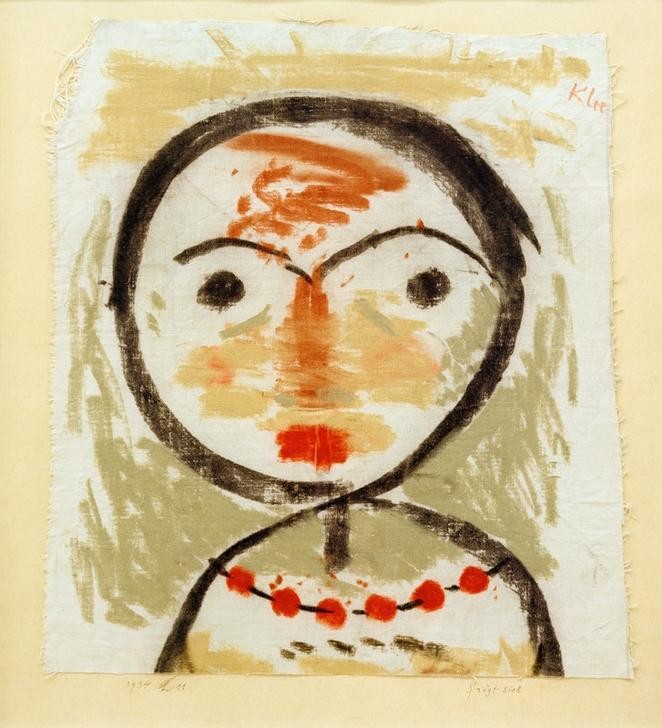 Paul Klee, frägt sich (Kunst,Mensch,Schmuck,Portrait,Halskette,Perlenkette,Schweizerische Kunst,Abstraktion,Brustbild)