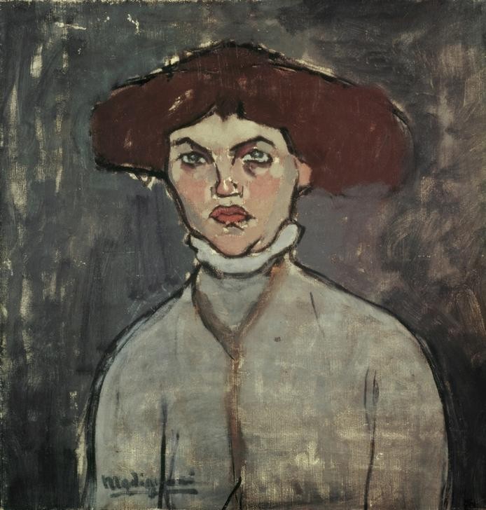 Amedeo Modigliani, Bildnis einer jungen Frau (Frau,Kunst,Mensch,Portrait,Italienische Kunst,Ecole De Paris,Brustbild,Frisur)