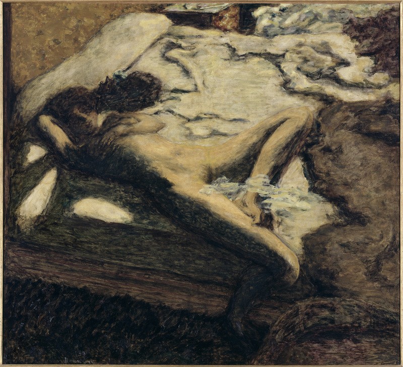 Pierre Bonnard, Femme assoupie su un lit, ou L’indolente (Bett,Erotik,Frau,Kunst,Impressionismus,Akt,Langeweile,Französische Kunst,Trägheit,Laszivität,Faulheit,Nabis,Nichtstun,Liegen,Schlafen (Schlaf),Indolenz)