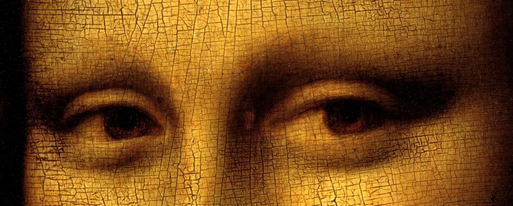 Leonardo da Vinci, Mona Lisa (La Gioconda) (Mona Lisa, Frau, Detail, Augen, Krakelee, Renaissance, Klassiker, Malerei, Sfumato, Wunschgröße, Wohnzimmer, Treppenhaus)