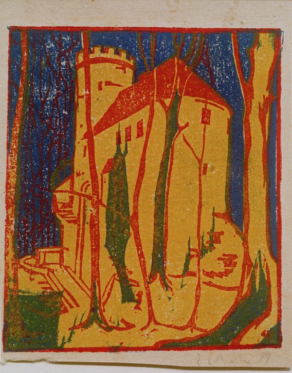 Ernst Ludwig Kirchner, Burg Rabenstein (Architektur,Burg (Bauwerk),Deutsche Kunst,Geographie,Kunst,Expressionismus,Architekturdarstellung,Die Brücke,Ansicht,Aussenansicht,Jahrhundertwende,Topographie,Signatur)