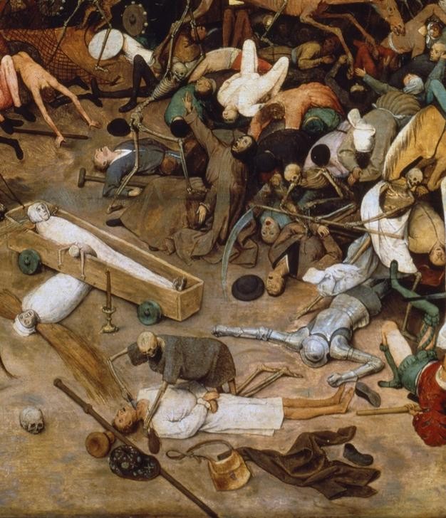 Pieter Brueghel der Ältere, Triumph des Todes (Tod, Mord, Hinrichtung, Leichen, Skelette, Allegorie, Vanitas, Vergänglichkeit, Massaker, Apokalypse, Detail,  Renaissance, Klassiker,  Malerei, Wunschgröße, Wohnzimmer, bunt)