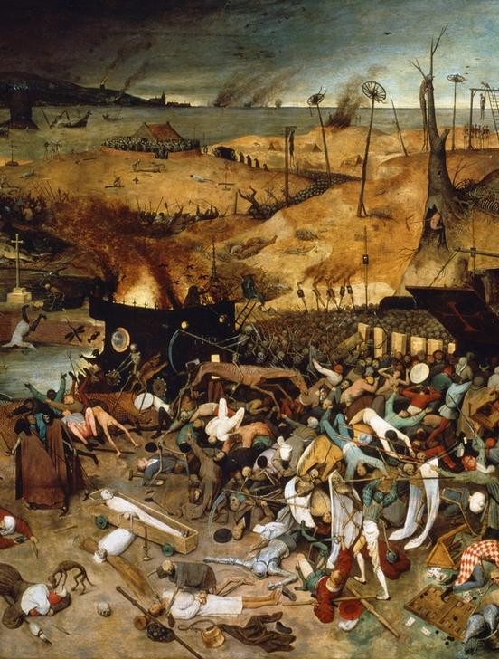 Pieter Brueghel der Ältere, Triumph des Todes (Tod, Mord, Hinrichtung, Leichen, Skelette, Allegorie, Vanitas, Vergänglichkeit, Massaker, Apokalypse, Detail,  Renaissance, Klassiker,  Malerei, Wunschgröße, Wohnzimmer, bunt)