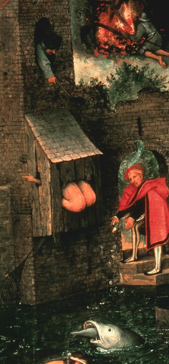 Pieter Brueghel der Ältere, Die niederländischen Sprichwörter (Karikatur, Allegorie, Sprichwort, Volkskunde, Redensart, Groteske, Detail, Gesellschaftskritik, Dorfleben,  Renaissance, Klassiker,  Malerei, Wunschgröße, Wohnzimmer, bunt)