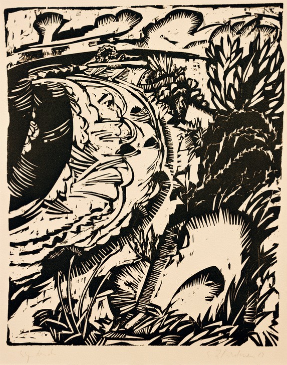 Ernst Ludwig Kirchner, Steilküste mit runder Bucht (Deutsche Kunst,Küste,Kunst,Landschaft,Meer,Expressionismus,Düne,Die Brücke,Ufer,Bucht,Steilküste,Signatur)