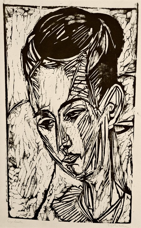 Ernst Ludwig Kirchner, Kopf Tochter Hardt (Deutsche Kunst,Frau,Kunst,Mensch,Portrait,Expressionismus,Die Brücke,Kopf,Junge Frau,Halbprofil,Signatur)