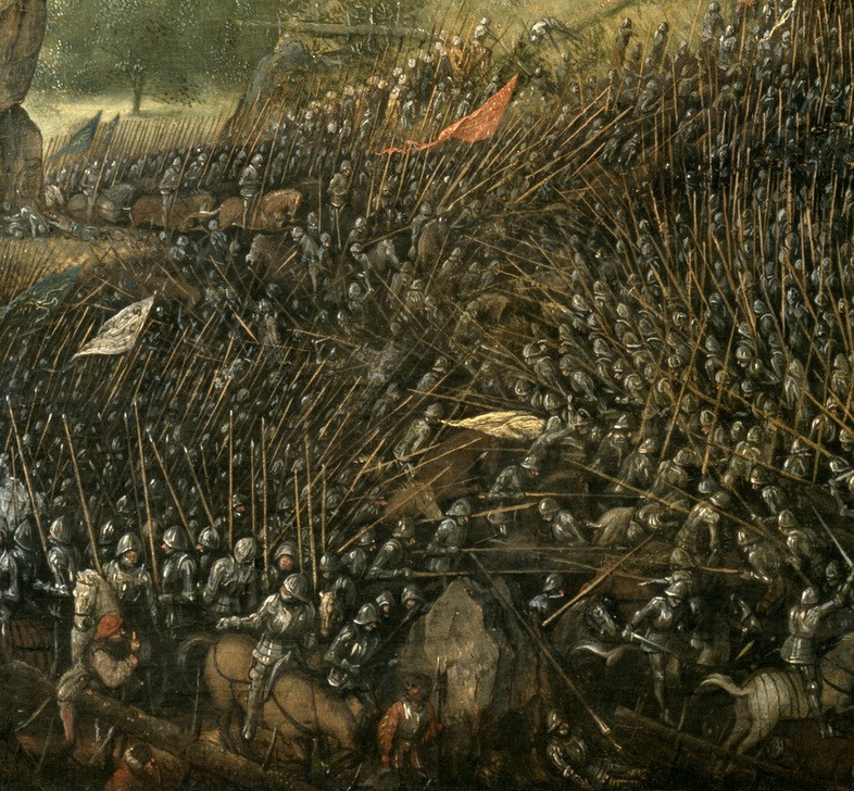 Pieter Brueghel der Ältere, Der Selbstmord Sauls in der Schlacht auf dem Berg Gilboa (Maler (Künstler),Selbstmord,Tod,Schlacht,Altes Testament,Bibel,Tod In Der Schlacht,Manierismus,Weltlandschaft,Niederländische Kunst,Ins Schwert Stürzen,Sauls Tod,Jüdisch-Christlich,Ausschnitt)