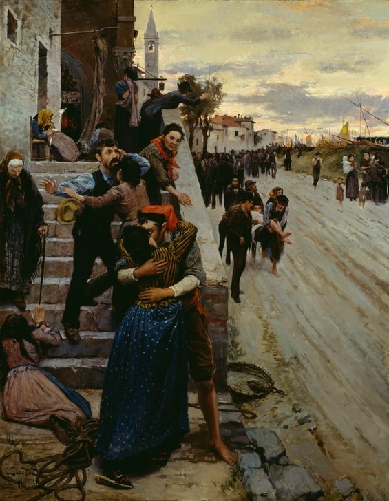 Carlo Coppede, Unbekannt (Abschied, Einberufung, Soldaten, Männer, Frauen, Verzweifelung, Krieg, Italien, Realismus, Wunschgröße, Wohnzimmer)