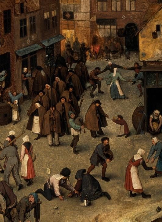 Pieter Brueghel der Ältere, Der Kampf zwischen Karneval und Fasten (Brauchtum,Christentum,Feste,Kalenderfeste,Karikatur,Marktplatz,Religion,Soziales,Strassenszene,Szene,Volkskunde,Platz,Manierismus,Groteske,Niederländische Kunst,Im Freien (Allgemein),Gegensatz,Protestant,Fastenzeit,Religionskritik,Land Und Leute,Karneval,)