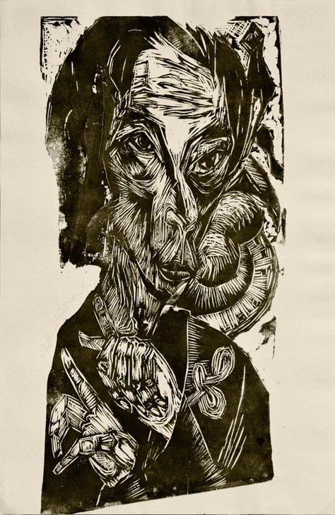 Ernst Ludwig Kirchner, Kopf des Kranken - Selbstporträt (Deutsche Kunst,Grafiker,Krankheit,Künstler,Kunst,Maler (Künstler),Mann,Medizin,Selbstbildnis,Hand,Portrait,Expressionismus,Die Brücke,Kranker,Kopf,Halbprofil,Person)