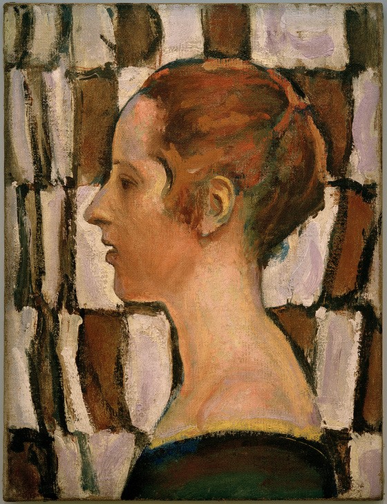 Koloman Moser, Mädchenporträt im Profil (Frau,Jugendstil,Kind,Kunst,Mädchen,Mensch,Portrait,Österreichische Kunst,Profil,Kopf,Junge Frau,Braune Haare)