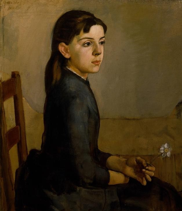 Ferdinand Hodler, Bildnis Louise-Delphine Duchosal (Kind,Mädchen,Mensch,Portrait,Bürgertum,Schweizerische Kunst,Pubertät,Blume,Sitzen,Halbfigur)