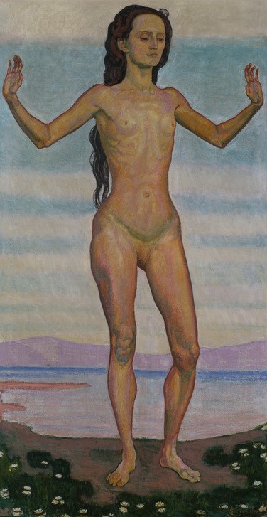 Ferdinand Hodler, Die Wahrheit (Frau,Jugendstil,Kunst,Tugenden Und Laster,Symbolismus,Akt,Tugend,Gestik,Wahrheit,Schweizerische Kunst,Ganzfigurig,Magerkeit,Morallehre)