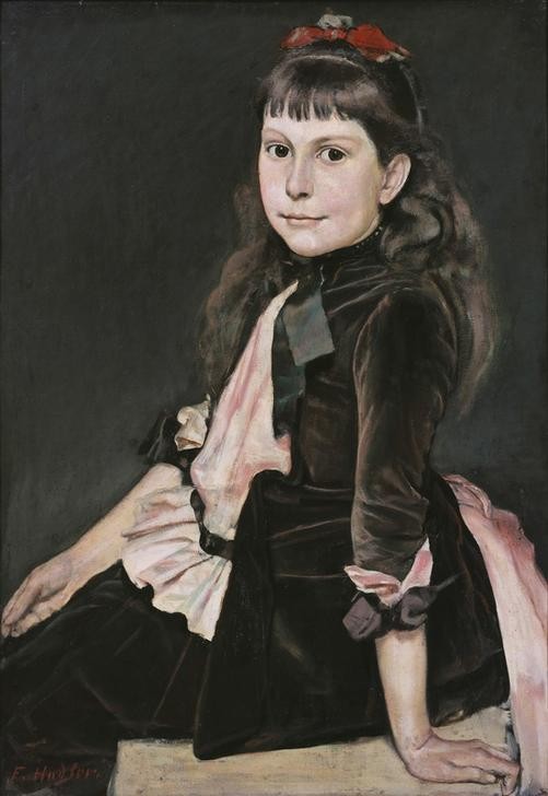 Ferdinand Hodler, Bildnis Marguerite Renaud (Kindermode,Kind,Kunst,Mädchen,Mensch,Mode,Realismus,Portrait,Schweizerische Kunst,Lächeln,Sitzen,Frisur)