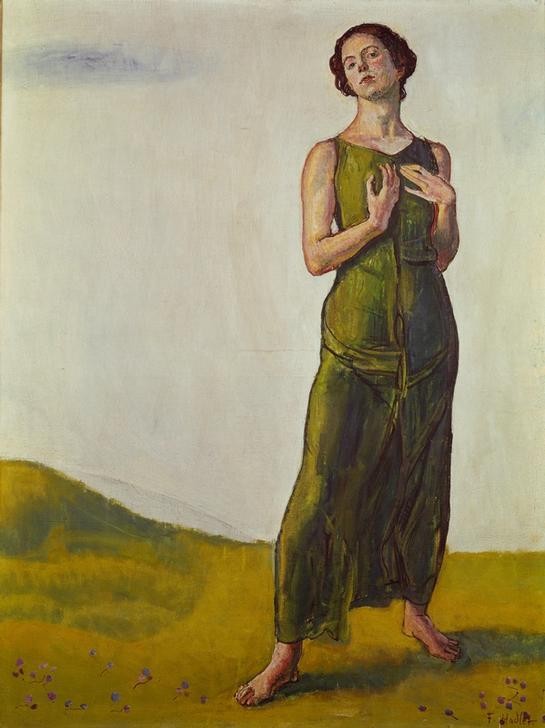 Ferdinand Hodler, Das Lied aus der Ferne (Damenmode,Frau,Jugendstil,Kunst,Mensch,Sehnsucht (Gefühl),Symbolismus,Allegorie,Portrait,Gestik,Schweizerische Kunst,Kleid,Blau,Eurythmie)