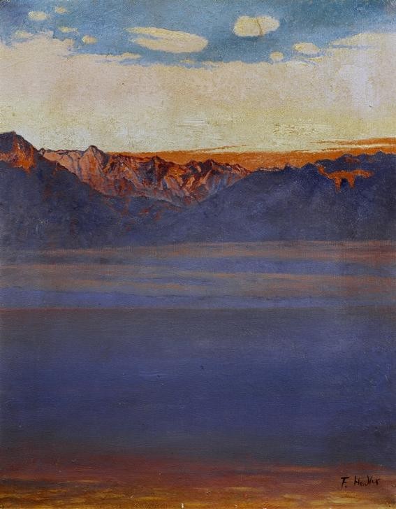 Ferdinand Hodler, Genfersee und Savoyen von der Gegend des Mont-Pélerin aus (Geographie,Jugendstil,Kunst,Landschaft,Tageszeiten,See,Schweizerische Kunst,Ufer,Topographie)