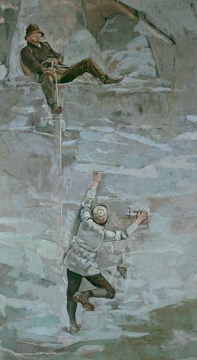 Ferdinand Hodler, Aufstieg II (Bergsteigen,Bergsteiger,Gebirge,Jugendstil,Kunst,Freizeit,Sport,Symbolismus,Schweizerische Kunst,Alpinismus,Sportbekleidung,Anseilen,Lebensgefahr)