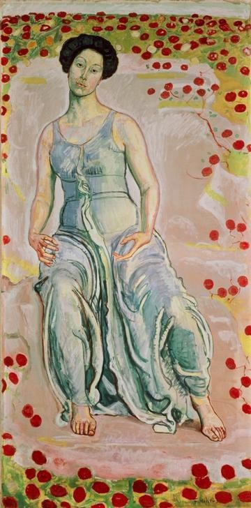 Ferdinand Hodler, Frauenfigur aus der Komposition ‘Heilige Stunde' (Frau,Jugendstil,Kunst,Mensch,Symbolismus,Portrait,Schweizerische Kunst,Im Freien (Allgemein),Sitzen)