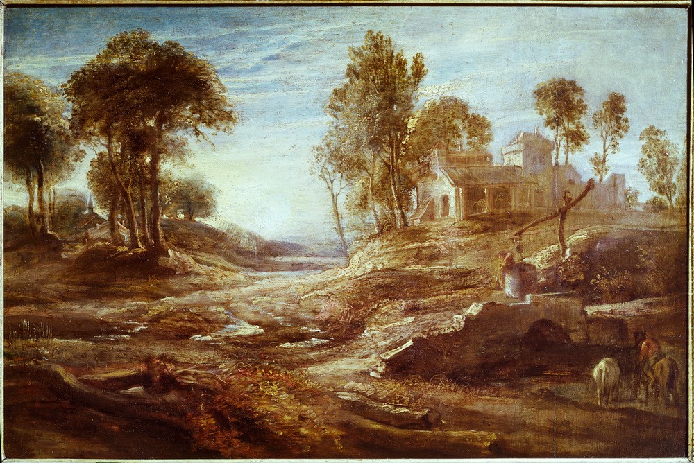 Peter Paul Rubens, Landschaft mit Tränke (Bauernhaus,Flämische Kunst,Kunst,Landschaft,Barock,Tränke,Ziehbrunnen,Niederländische Kunst)
