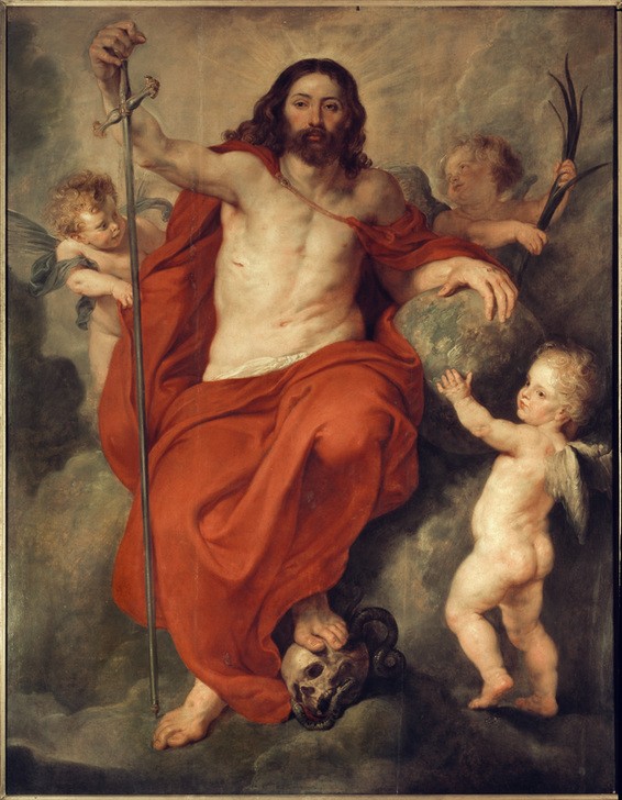 Peter Paul Rubens, Der über die Sünde und den Tod triumphierende Christus (Engel,Flämische Kunst,Kunst,Religion,Schwert,Barock,Bibel,Pantokrator,Putto,Totenkopf,Niederländische Kunst,Palmzweig,Weltkugel)