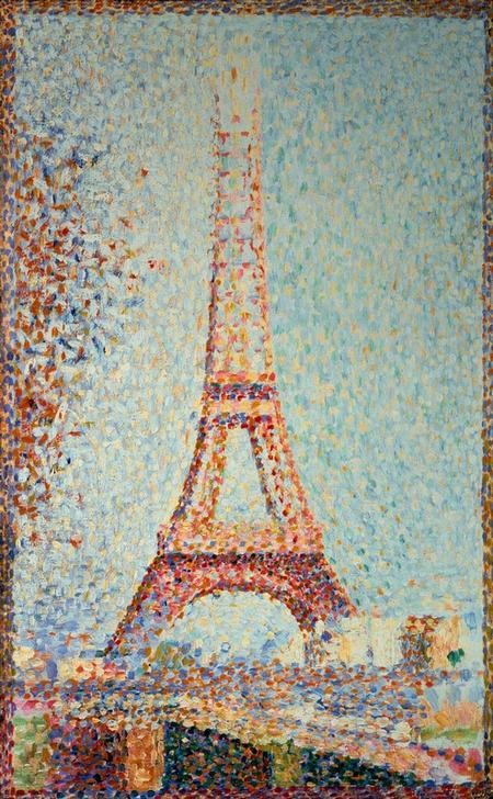 Georges Seurat, La Tour Eiffel (Architektur,Kunst,Turm,Pointillismus,Vedute,Architekturdarstellung,Französische Kunst,Ansicht,Wahrzeichen,Rahmen,Postimpressionismus)