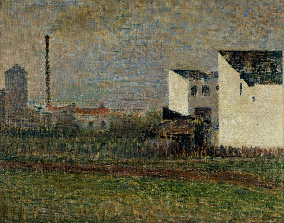 Georges Seurat, La Banlieu (Haus,Industrie,Kunst,Wohnhaus (Allgemein),Urbanistik,Schornstein,Impressionismus,Fabrik,Architekturdarstellung,Französische Kunst,Vorort,Stadtlandschaft)