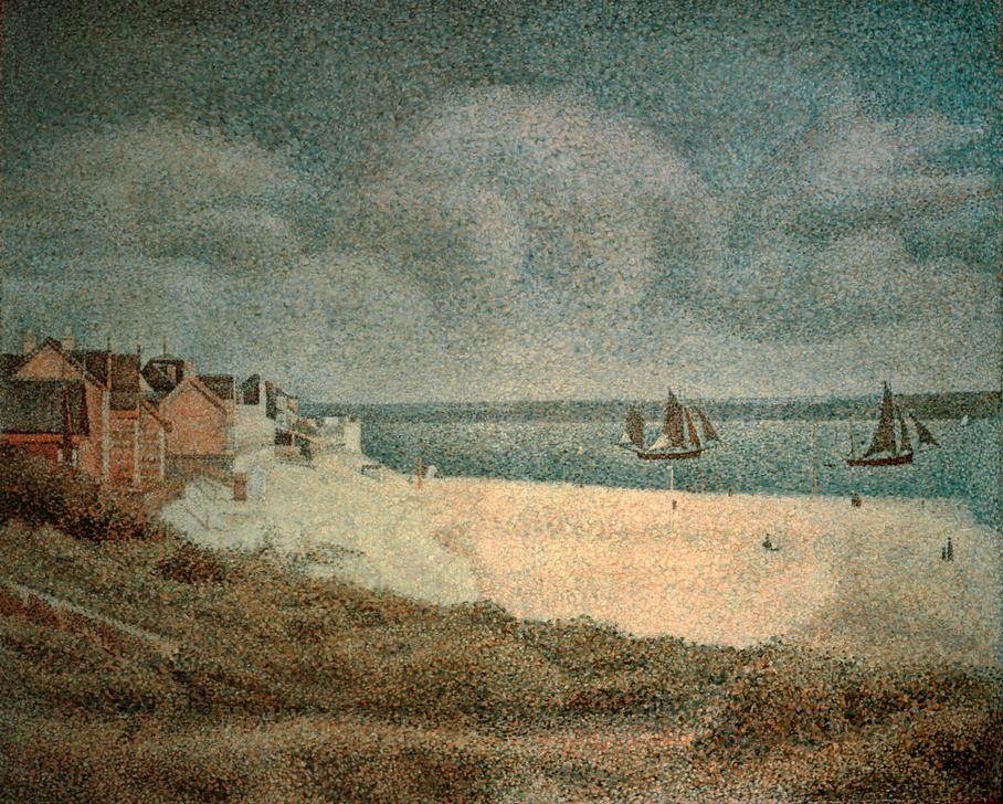 Georges Seurat, Le Crotoy, Aval (Somme) (Dorf,Küste,Kunst,Landschaft,Strand,Meer,Segelboot,Pointillismus,Französische Kunst,Privatsammlung)