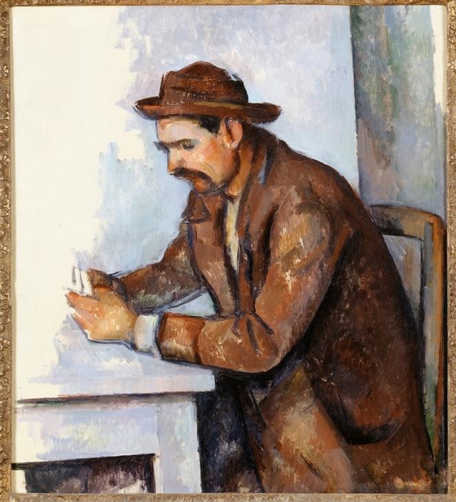 Paul Cézanne, Le joueur de cartes (Gasthaus,Gastronomie,Herrenmode,Mann,Freizeit,Spiel,Volkskunde,Impressionismus,Hut,Kartenspiel,Tisch,Studie,Französische Kunst,Konzentration,Männerleben,Land Und Leute)