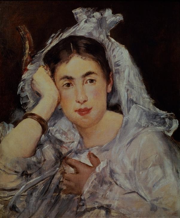 Edouard Manet, Marguerite de Conflans au capuchon (Damenmode,Frau,Kopfbedeckung,Kunst,Mensch,Portrait,Französische Kunst,Kapuze,Kopf Stützen,Brustbild)