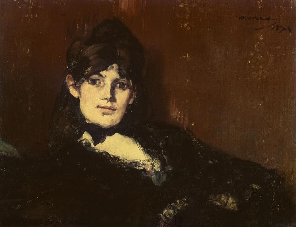 Edouard Manet, Berthe Morisot étendue (Frau,Künstlerin,Kunst,Malerin,Portrait,Französische Kunst,Privatsammlung,Halbfigur,Person)
