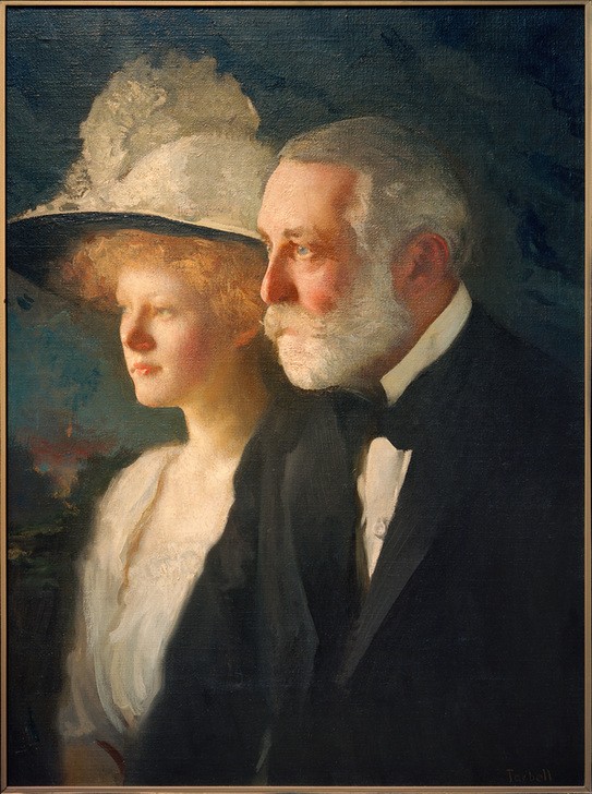 Edmund Charles Tarbell, Henry Clay und Helen Frick (Damenhut,Damenmode,Eisen Und Stahl,Familie,Fliege (Binder),Frau,Gesellschaft,Herrenmode,Industrieller,Industrie,Kopfbedeckung,Kunst,Mann,Mode,Bart,Hut,Portrait,Vater Und Kind,Vater Und Tochter,Feder,Amerikanische Kunst,Wohlstand,Jugend Und Alter,Reichtum,)