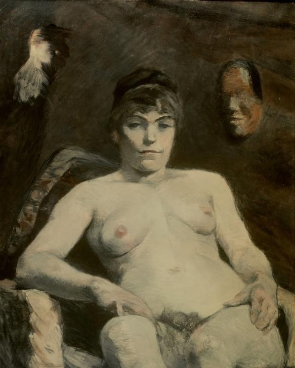 Henri de Toulouse-Lautrec, La grosse Marie (Atelier,Frau,Kunst,Modell,Akt,Französische Kunst,Sitzen,Maske (Gegenstand))
