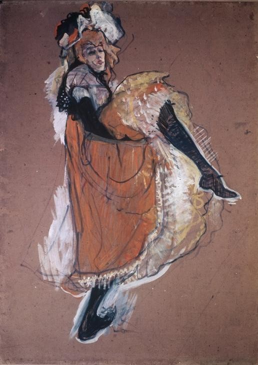 Henri de Toulouse-Lautrec, Jane Avril dansant (Frau,Jugendstil,Kabarett Und Variete,Kunst,Tänzerin,Tanz,Variete (Entertainment),Portrait,Studie,Französische Kunst,Cancan,Belle Epoque,Fin De Siecle,Person)
