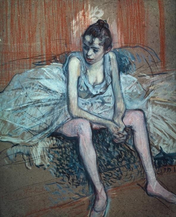 Henri de Toulouse-Lautrec, Danseuse assise (Ballett,Frau,Kunst,Musik,Pause,Tänzerin,Tanz,Französische Kunst,Sitzen,Privatsammlung)