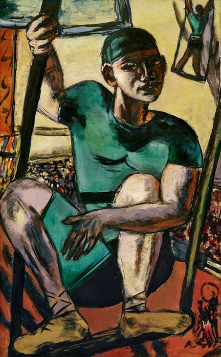 Max Beckmann, Akrobat auf der Schaukel (Mann, Zirkus, Akrobat, Trapez, Klassische Moderne, Malerei, Expressionismus, Mensch und Gesellschaft, Wunschgröße, Wohnzimmer, bunt)