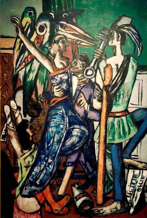 Max Beckmann, Begin the Beguine (Menschen,Tanz, Tanzpaar, Gesellschaft, Expressionismus, Klassische Moderne, Malerei, Wohnzimmer, Treppenhaus, Wunschgröße, bunt)