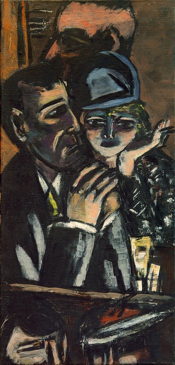 Max Beckmann, Bar, braun (Bar, Theke, Paar, Klassische Moderne, Malerei, Expressionismus, Mensch und Gesellschaft, Wunschgröße, Wohnzimmer, bunt)