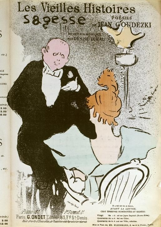 Henri de Toulouse-Lautrec, Sagesse (Flirt,Jugendstil,Kunst,Liebe Und Ehe,Musik,Tageszeiten,Verabredung,Französische Kunst,Titelseite,Lied,Illustration,Alterserotik,Privatsammlung,Rendez-Vous)