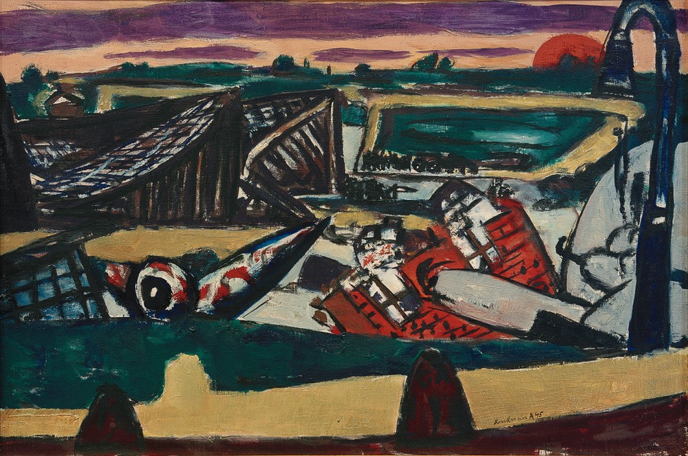 Max Beckmann, Schiphol (Amsterdam, Flughafen, Städte,  Klassische Moderne, Malerei, Expressionismus, Wunschgröße, Wohnzimmer, bunt)